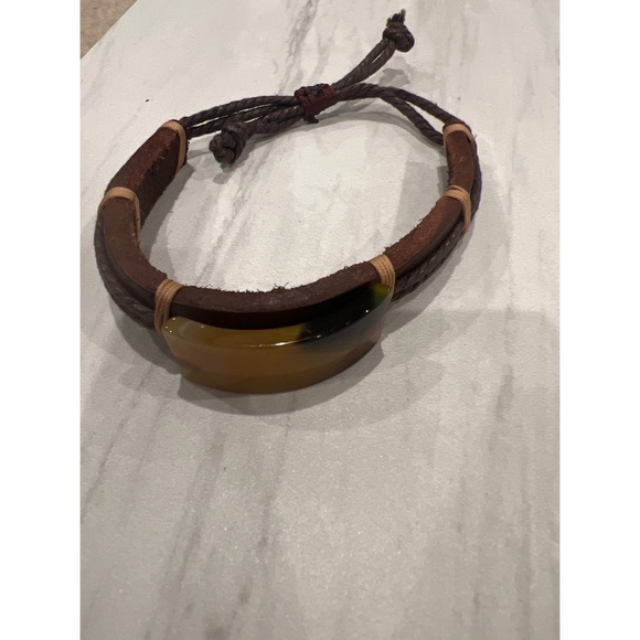 Men’s Leather Agate Adjustable Bracelet - Picture 6 of 6